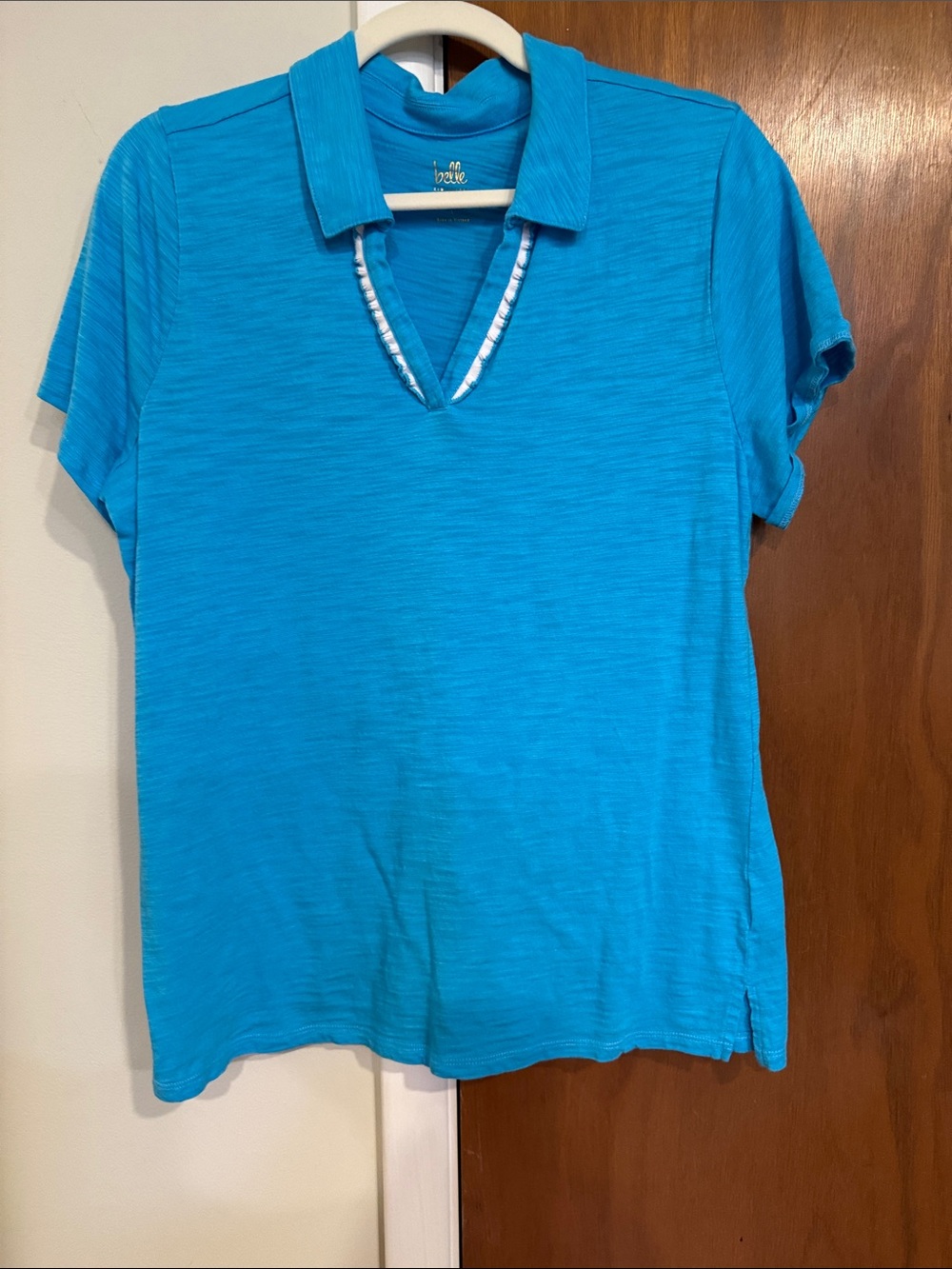 Belle by Kim Gravel Teal Short-Sleeve Polo V-Neck Tee
